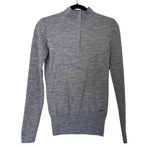 Nike Golf Sweater Womens S Gray Merino Wool Quarter Zip Mock Luxury Preppy Layer